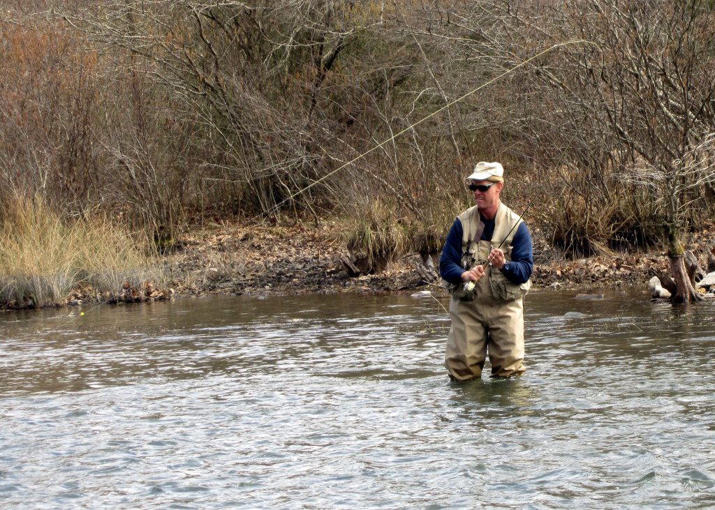 Lew Duckwall, of North Texas Healing Waters, on the river.